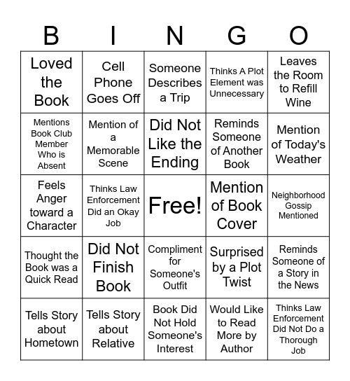 Overheard or Seen at Book Club Bingo Card