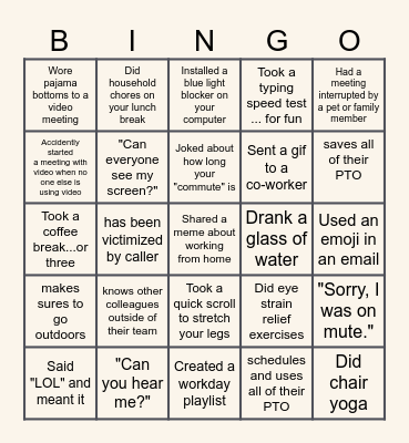 REMOTE WORK Bingo Card