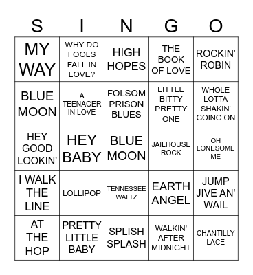 SINGO Bingo Card
