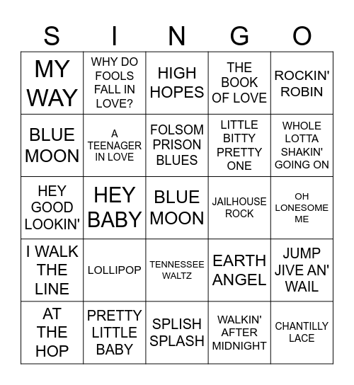 SINGO Bingo Card