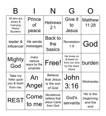 Back to the Basics: BIBLE Bingo Card