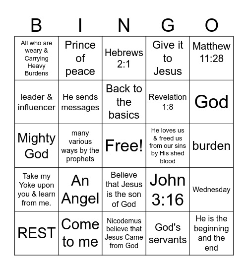 Back to the Basics: BIBLE Bingo Card