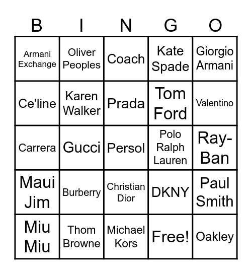National Sunglasses Day Bingo Card