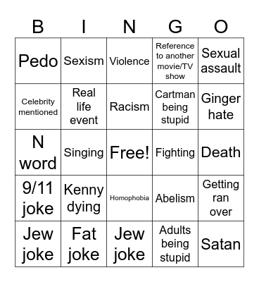 South park Bingo Card