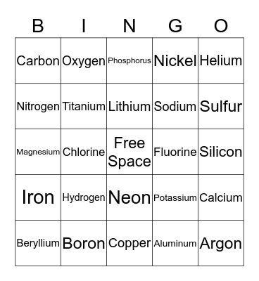 Element Bingo Card
