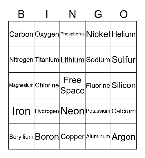 Element Bingo Card