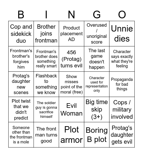 Squid game S3 Bingo Card