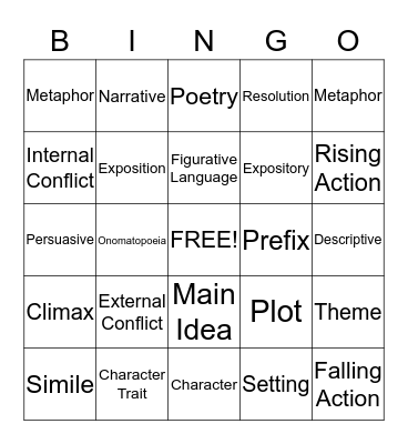 ELA Bingo Card