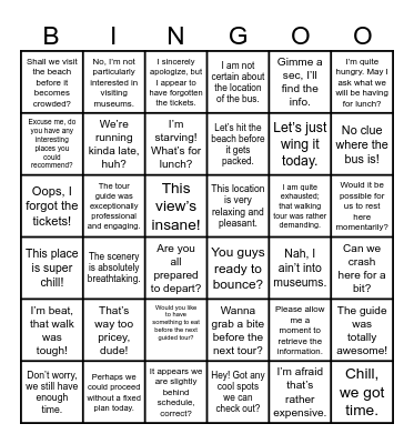 Formal VS informal language Bingo Card