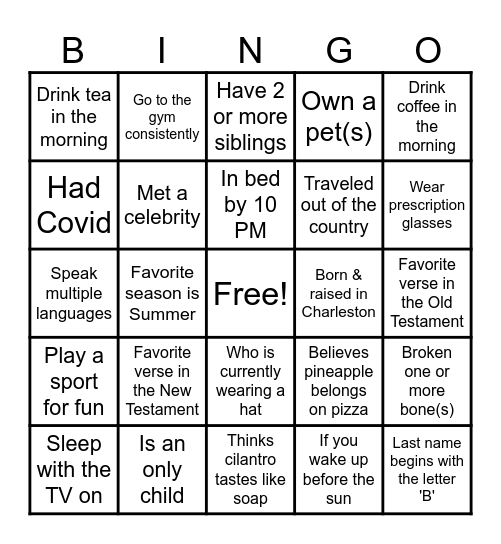 Human Bingo Card