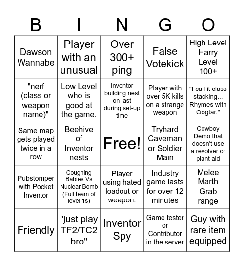 Era Warfare Bingo Card