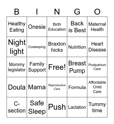 Baby Shower Bingo Card