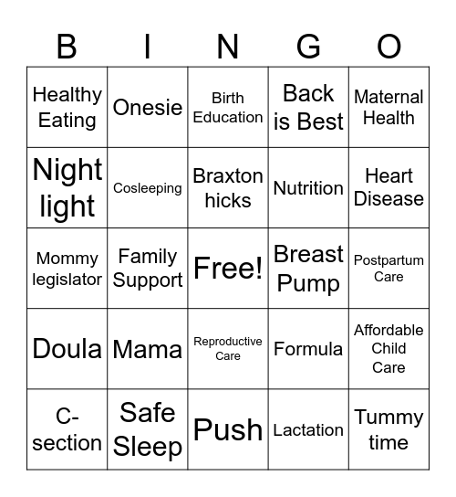 Baby Shower Bingo Card