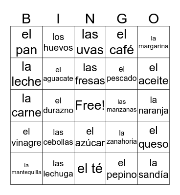 LAS  COMIDAS Bingo Card