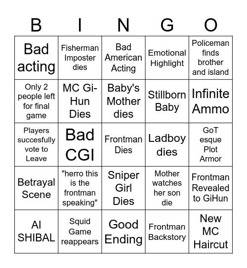 Squid Game S3 Bingo Card