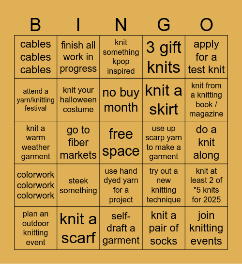 knitting bingo Card