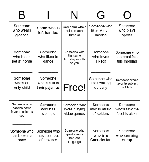 Human Bingo Card