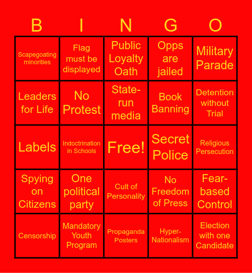 Facist Bingo Card