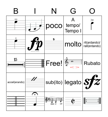 Junior Music Theory + Senior C Bingo Card