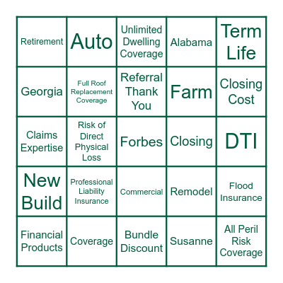 Bret's Country Financial Bingo Card