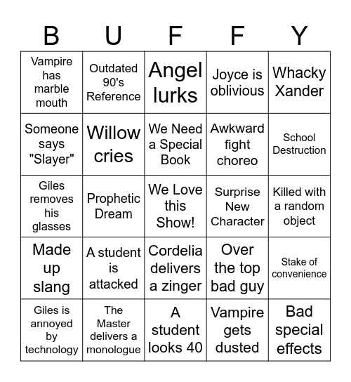 Buffy the Vampire Slayer Bingo Card