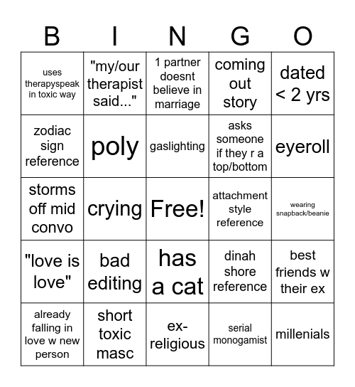 Queer Ultimatum S2 Bingo Card