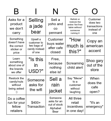 Retail Bingo MLT Bingo Card