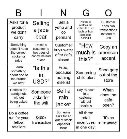 Retail Bingo MLT Bingo Card