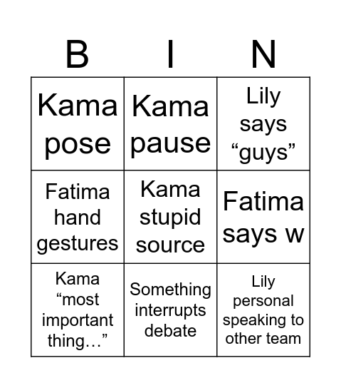 Debate Bingo Card