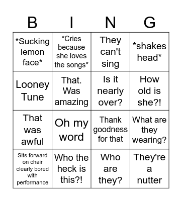 Grandma Glasto Bingo Card