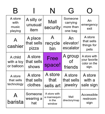 Mall bingo! Bingo Card