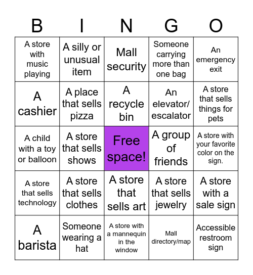 Mall bingo! Bingo Card