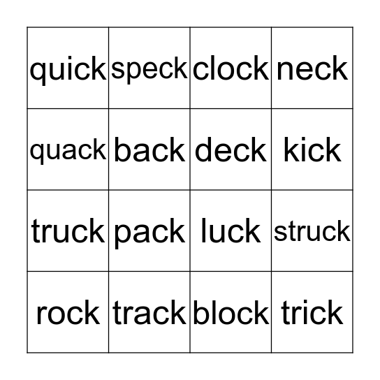 CK words Bingo Card