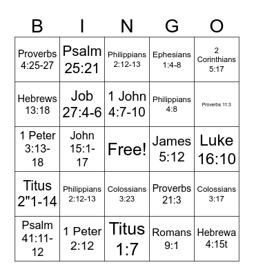 INTEGRITY BIBLE BINGO Card