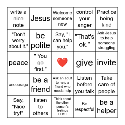 Golden Rule Bingo Card