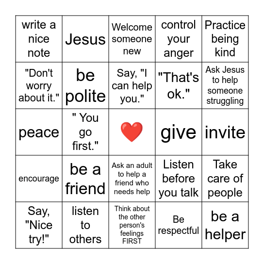 Golden Rule Bingo Card