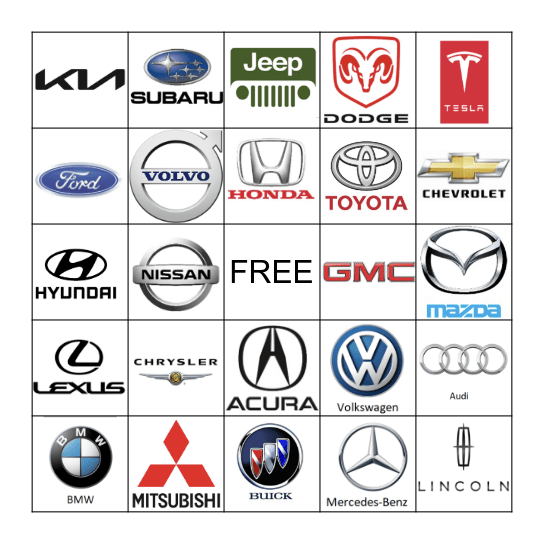 Car Logo Scavenger Hunt Bingo Card