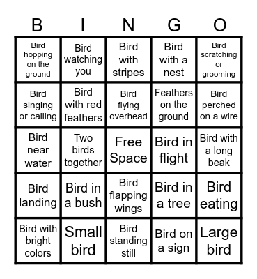 Junior Birdwatching Bingo Card