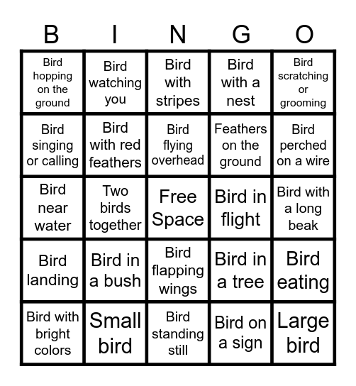 Junior Birdwatching Bingo Card