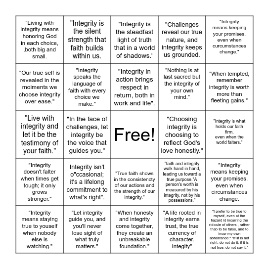Christian and Inspirational Quotes BINGO Card