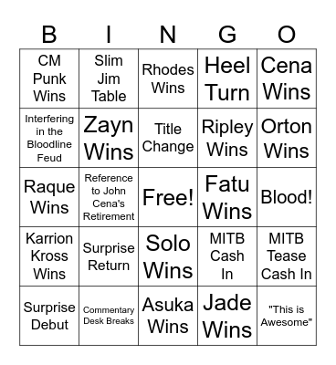 WWE Night of Champions 2025 Bingo Card