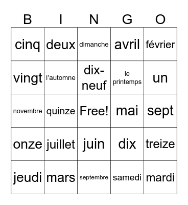 French Review Bingo Card