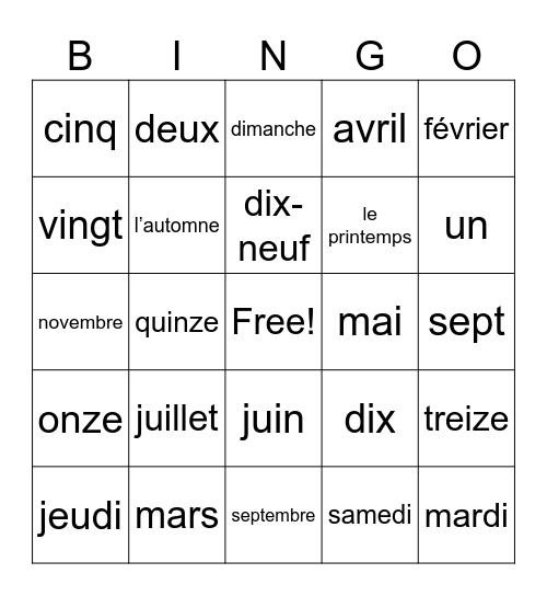 French Review Bingo Card