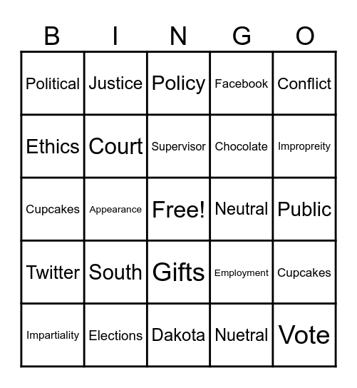 ETHICS BINGO Card