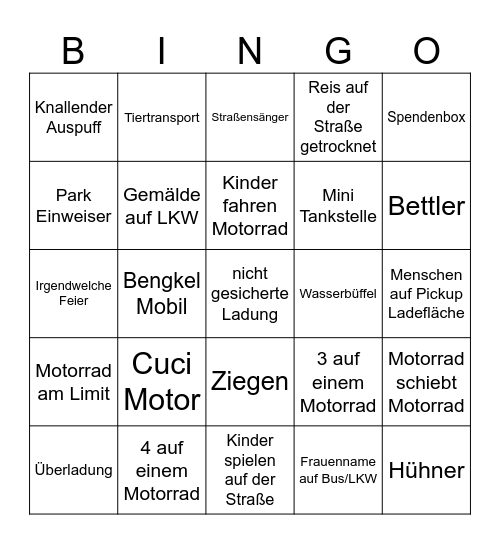 Makassar - Toraja Bingo Card