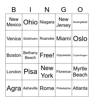 Oh! The Places We’ve Been Bingo Card