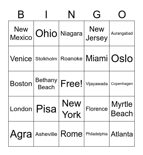 Oh! The Places We’ve Been Bingo Card