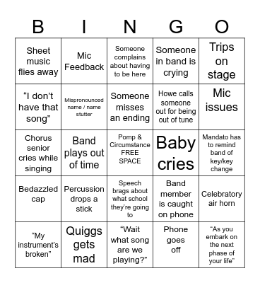 EHHS BAND GRADUATION BINGO Card