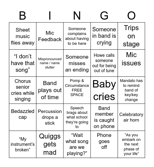 EHHS BAND GRADUATION BINGO Card