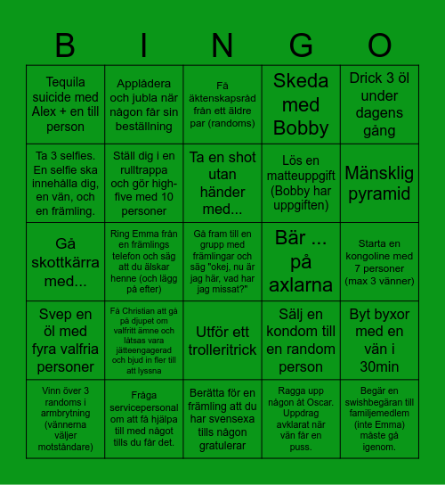 Mall Bingo Card